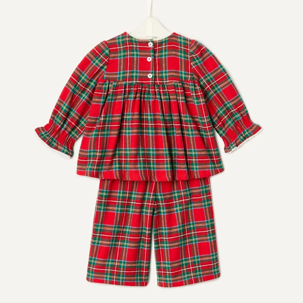 Amazon Essentials x Sofia Grainge Baby Girls' Long Sleeve Flannel Set, Cherry